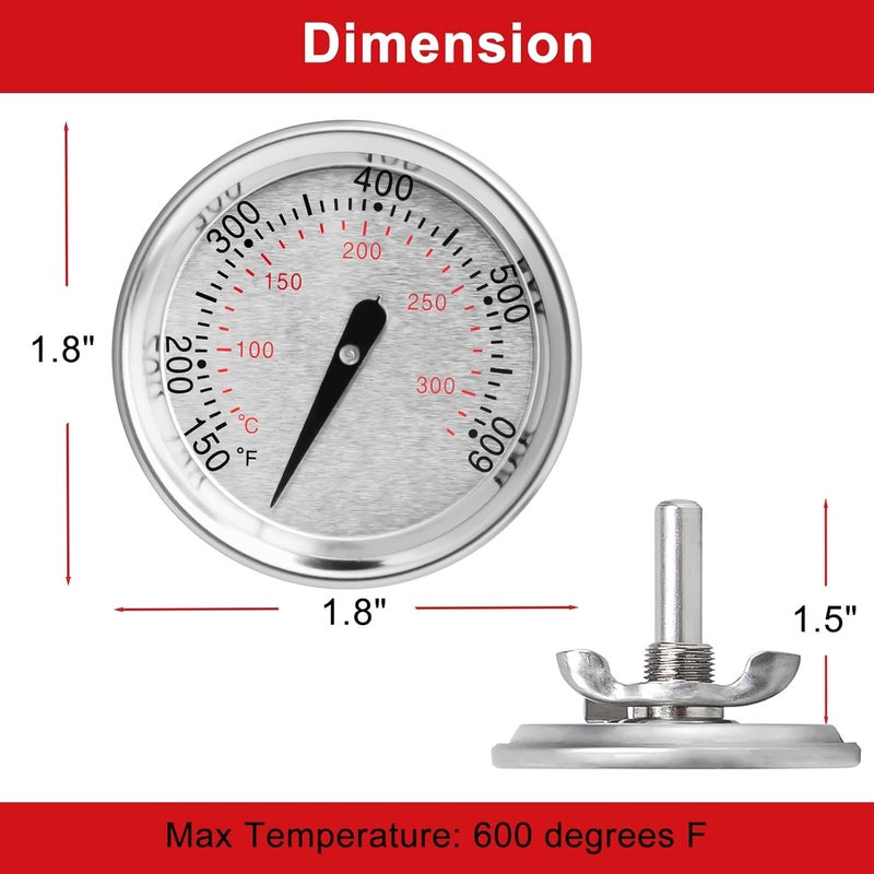 DELSbbq 60540/7581 Grill Thermometer for Weber Spirit I&II 200/300 Q Series Charcoal Grills,Replacement Parts for 22" Kettles Q120/220/300/320 Spirit E/S 210 220 330,Accurate BBQ Temperature Gauge,1-13/16"Dia - Image 2